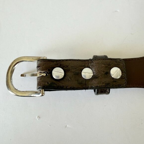 Rod Patrick Mens Full Quill Ostrich Leather Belt Dark Brown 1.25” Taper Sz 28 - Picture 9 of 11